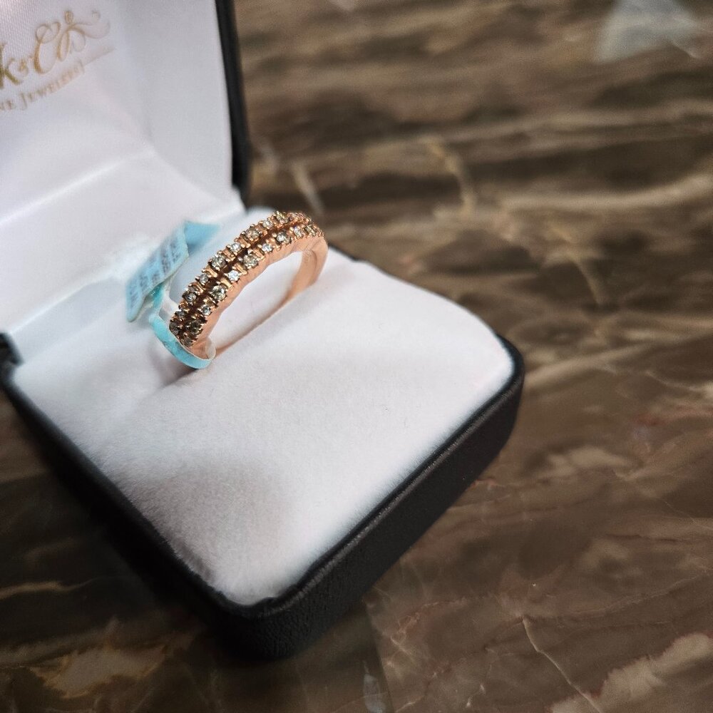 $2075 LEVIAN NUDE DOUBLE 1/5 DIAMOND ROW RING 14K ROSE GOLD SIZE 7